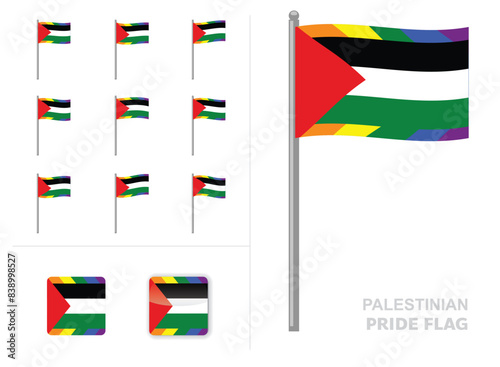 Palestinian Pride Flag Waving Animation App Icon Vector