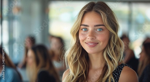 Smiling Blonde Woman In A Crowd