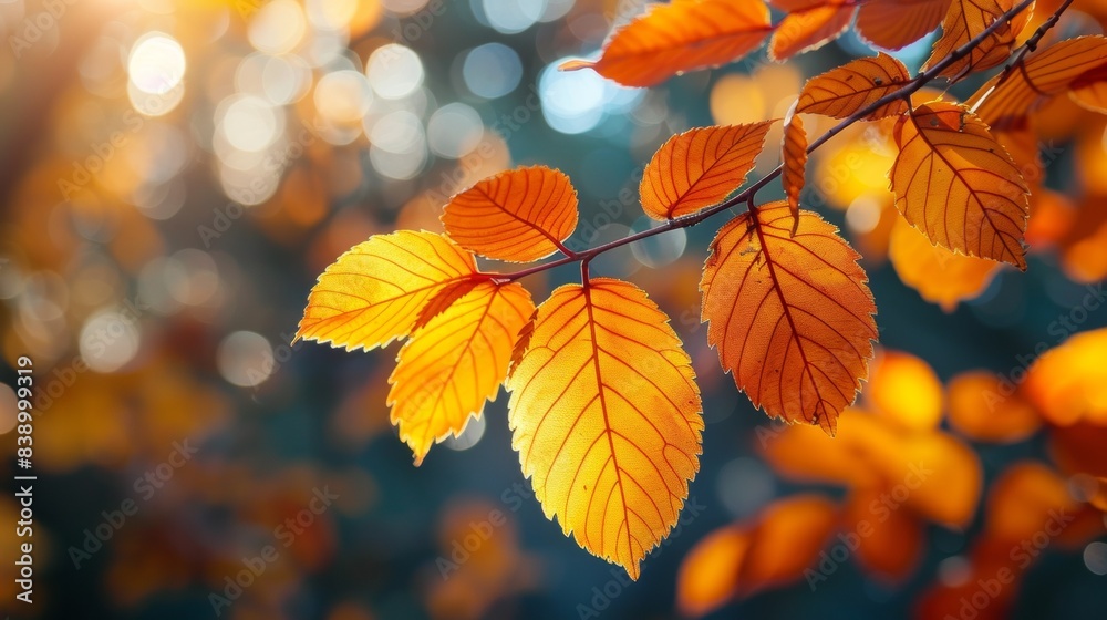 A close up of a tree branch with yellow leaves, AI A close up of a tree branch with yellow leaves, AI