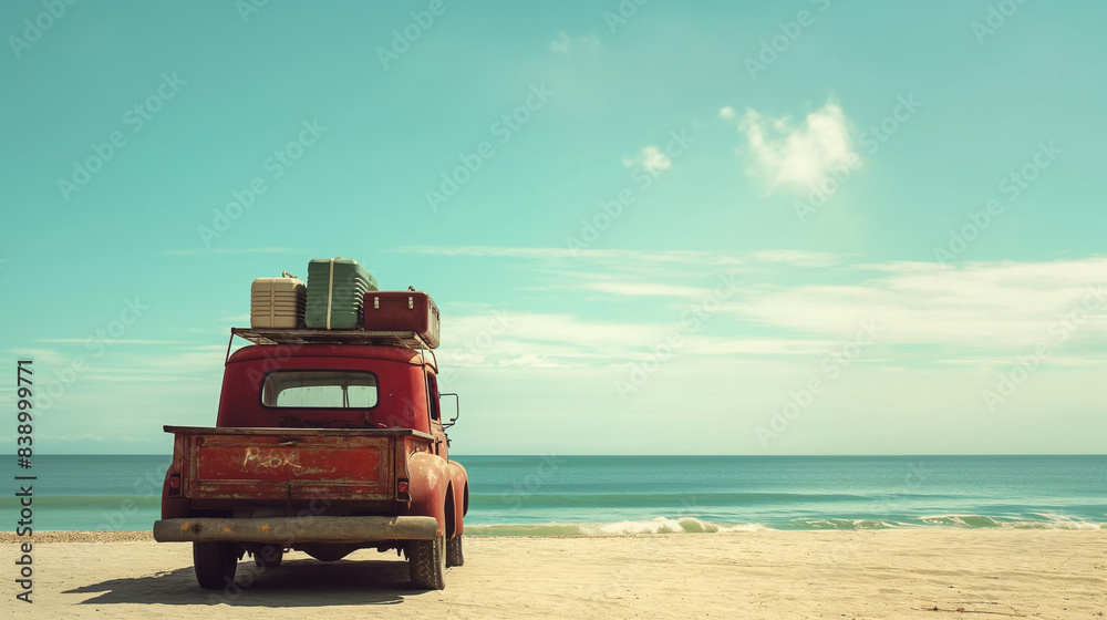 Fototapeta premium Truck with luggage ready in the beach 