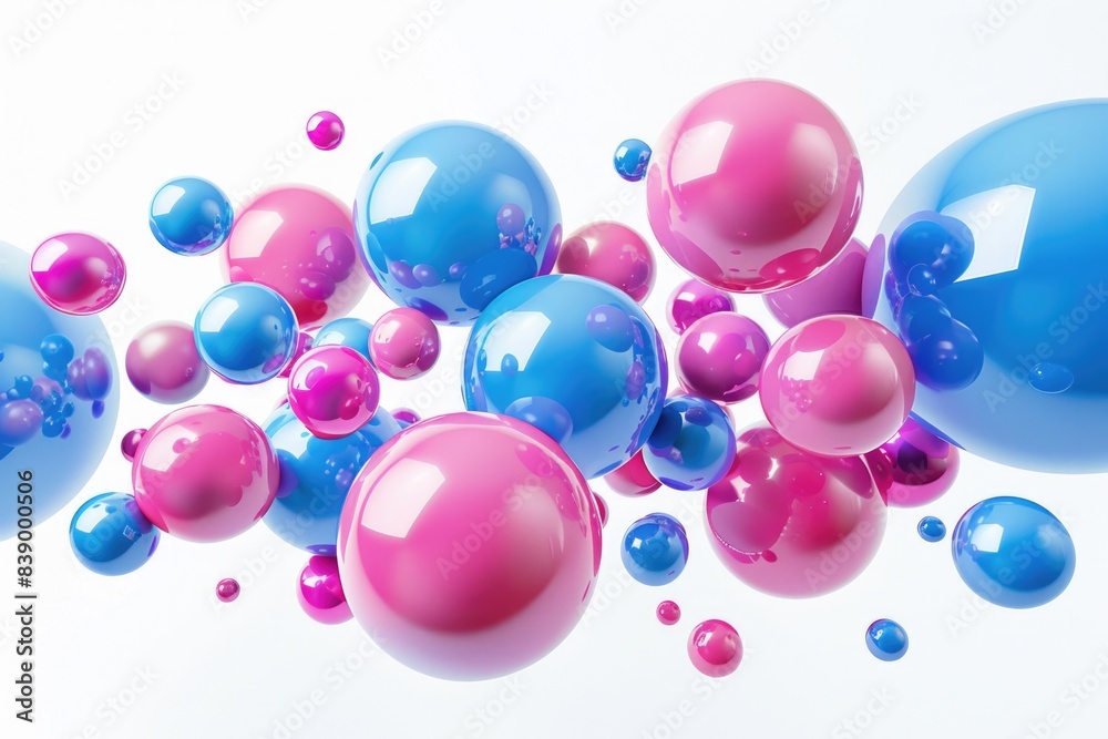Shapes 3D. Realistic Composition of Flying Figures in Metallic Blue and Pink Colors Shapes 3D. Realistic Composition of Flying Figures in Metallic Blue and Pink Colors