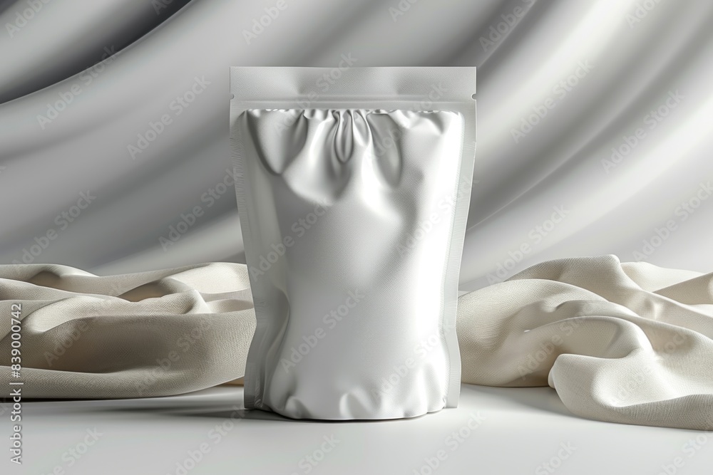 White doypack isolated on white background. Flexible packaging for food and beverage products.
