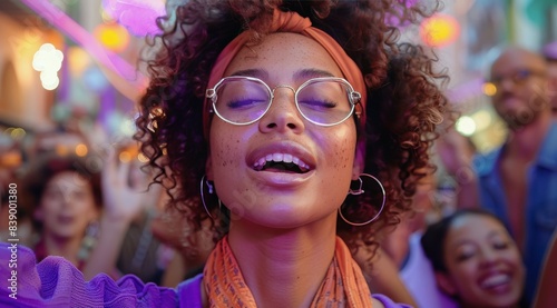 Smiling Woman With Glasses at a Music Festival