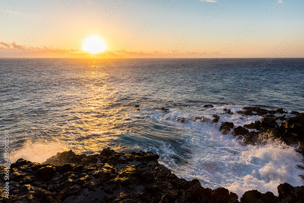 Reunion, West Coast, rocky coast at Souffleur at sunset Reunion, West Coast, rocky coast at Souffleur at sunset