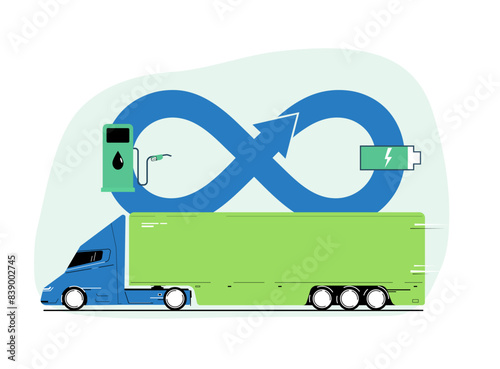 Concept illustration of a hybrid truck. Vector illustration.