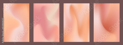 Peach gradient background set with abstract wave. Nude, peach and apricot gradient soft poster. Warm fuzz bg for wallpaper. Vector illustration