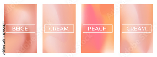 Peach gradient background set with abstract wave. Nude, peach and apricot gradient soft poster. Warm fuzz bg for wallpaper. Vector illustration