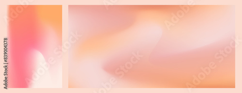 Peach gradient background set with abstract wave. Nude, peach and apricot gradient soft poster. Warm fuzz bg for wallpaper. Vector illustration