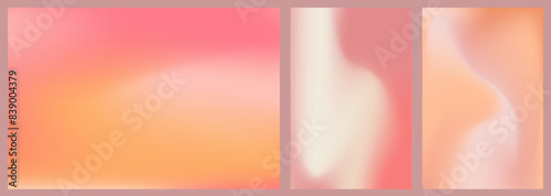 Peach gradient background set with abstract wave. Nude, peach and apricot gradient soft poster. Warm fuzz bg for wallpaper. Vector illustration