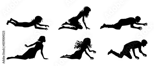 Witch, vampire, demon, creepy and spooky elements. Zombie crawling woman silhouette black filled vector Illustration icon. Collection of halloween silhouettes decorations icon and character. 
