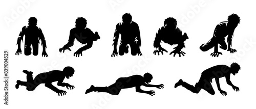 Witch, vampire, demon, creepy and spooky elements. Zombie silhouette black filled vector Illustration icon. Collection of halloween silhouettes decorations icon and character. 
