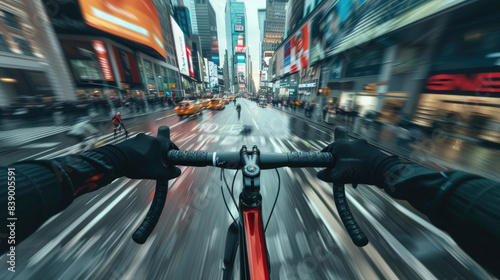 Wallpaper Mural Urban Cycling Adventure, First-Person Perspective in a Bustling City Torontodigital.ca