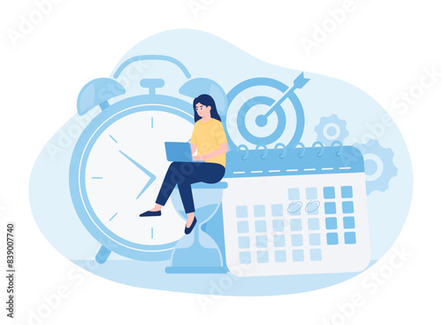 planning schedule or time management with calendar business activities  concept  flat illustration