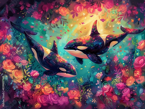 Illustration of a couple of amazing floral decoration