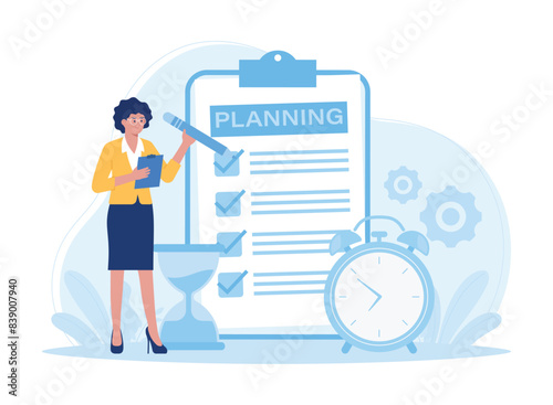 women checking off planning tasks concept flat illustration
