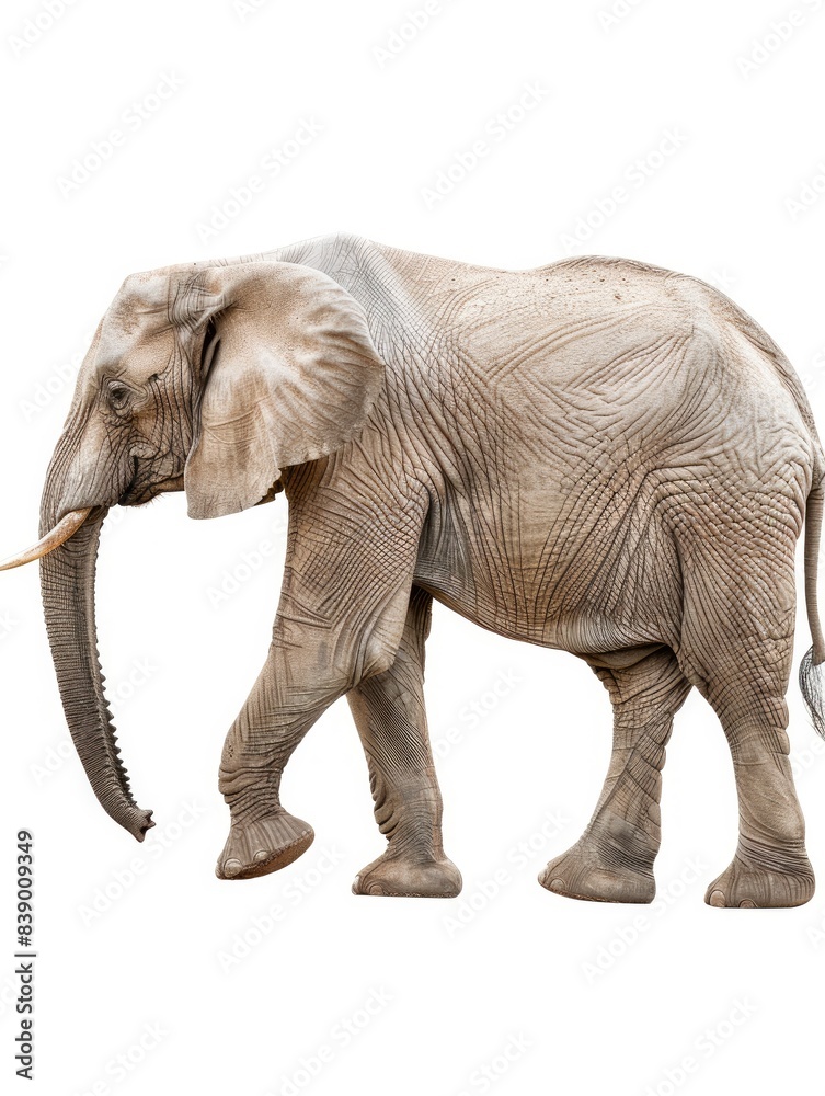 A side view of an elephant walking on white background A side view of an elephant walking on white background