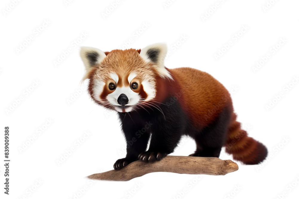 Enchanted Red Panda Dancing on a Majestic Tree Branch on a White or Clear Surface PNG Transparent Background.. Enchanted Red Panda Dancing on a Majestic Tree Branch on a White or Clear Surface PNG Transparent Background..