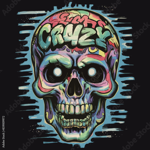Vector tshirt design crazy skull