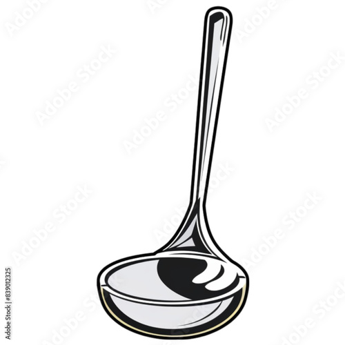 a stainless steel ladle, vector illustration line art flat minimalistic style in the style of white background