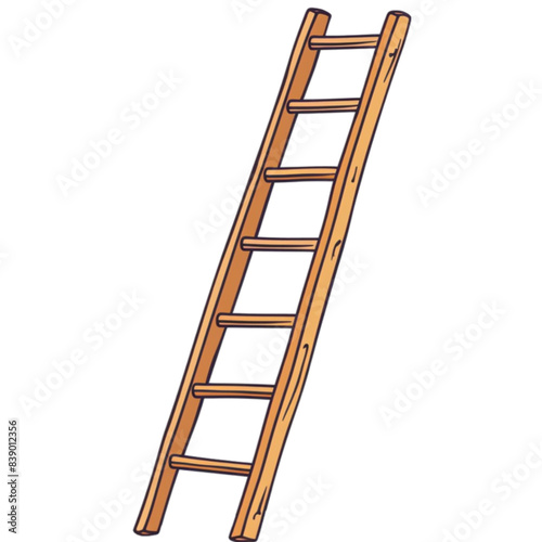 a wooden ladder, vector illustration line art flat minimalistic style in the style of white background