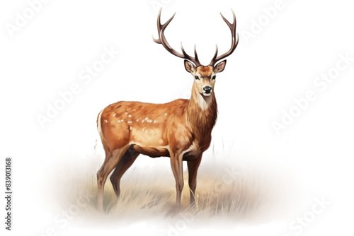 Majestic Deer Gracefully Roaming in Sunlit Meadow on a White or Clear Surface PNG Transparent Background..
