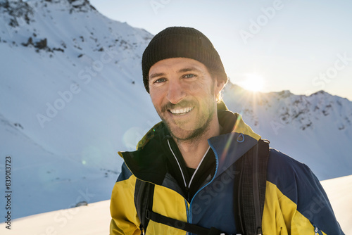 Portrait of man during ski tour, Lenzerheide, Grisons, Switzerland photo