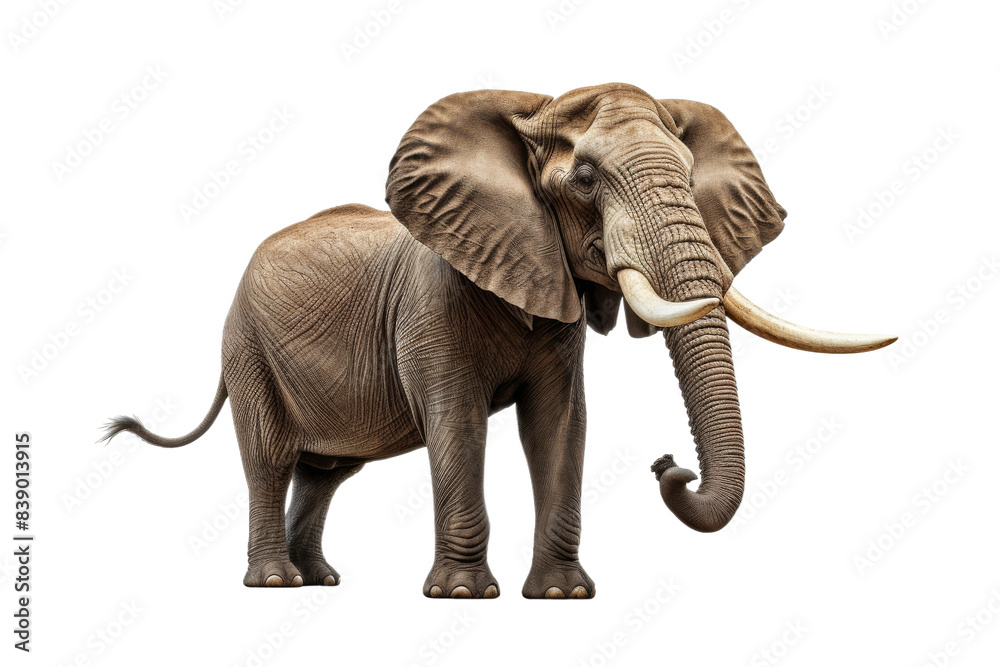 Obraz premium Majestic Elephant King Stands Tall on a White or Clear Surface PNG Transparent Background..