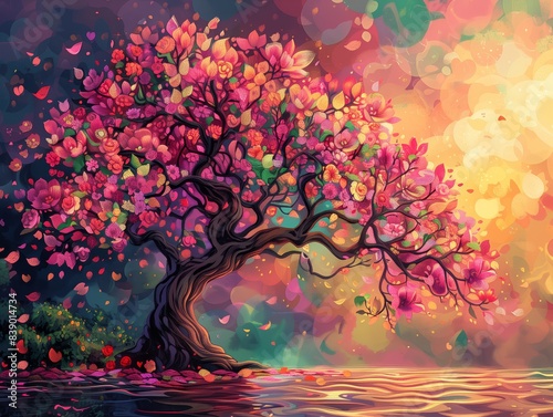 Colorful digital painting  floral elements  dynamic light