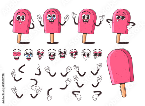 Vector Colorful Construction Kit Of Cartoon Ice Cream Character Depicts Different Facial Expressions  Arms And Hands