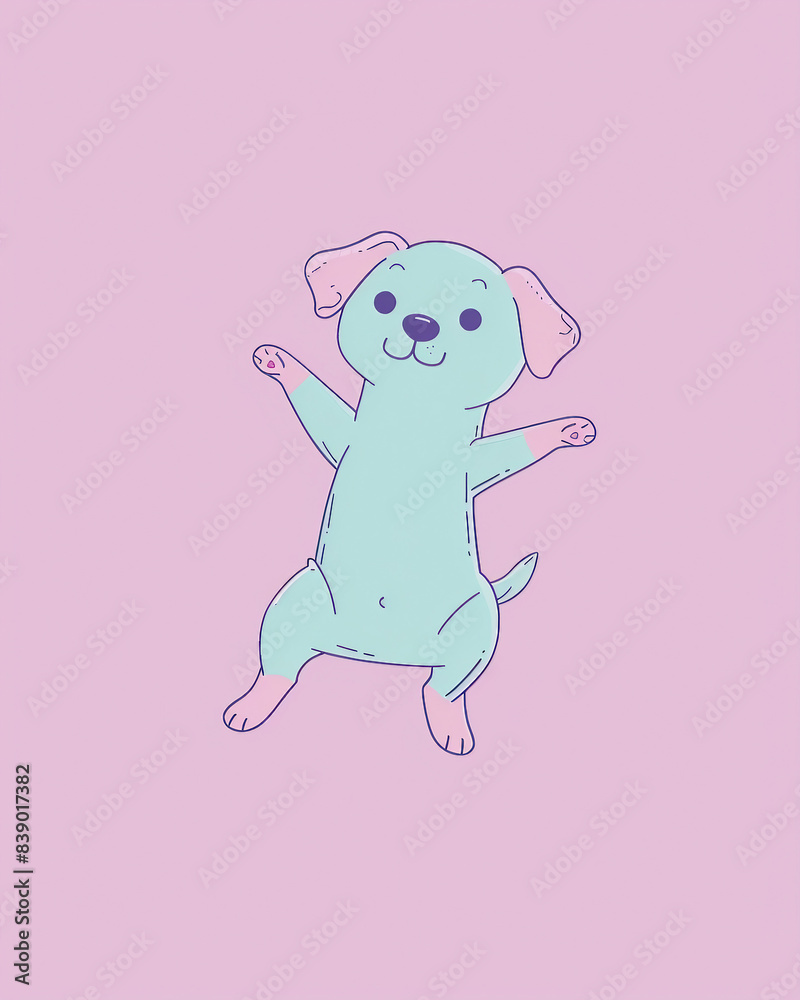 Minimalistic Symmetrical Full-Body Puppy Drawing in Light Pink, Baby Blue, Lavender, Mint Green, Using Basic Geometric Shapes for Humorous Illustration with Smiling Face for Stock Illustration and Pho Minimalistic Symmetrical Full-Body Puppy Drawing in Light Pink, Baby Blue, Lavender, Mint Green, Using Basic Geometric Shapes for Humorous Illustration with Smiling Face for Stock Illustration and Pho