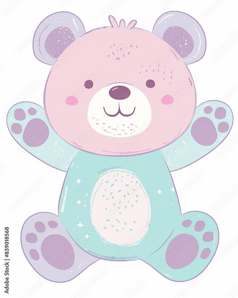 Minimalistic, Symmetrical Full-Body Bear Cub Drawing in Pastel Colors Light Pink, Baby Blue, Lavender, Mint Green with Humorous Style and Funny Smiling Face Ideal for Creative Stock Illustrations Minimalistic, Symmetrical Full-Body Bear Cub Drawing in Pastel Colors Light Pink, Baby Blue, Lavender, Mint Green with Humorous Style and Funny Smiling Face Ideal for Creative Stock Illustrations
