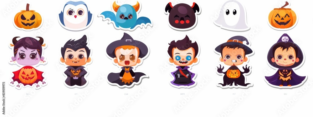 Modern Halloween background with skeleton, witch, ghost, vampire, and spider. Modern Halloween background with skeleton, witch, ghost, vampire, and spider.