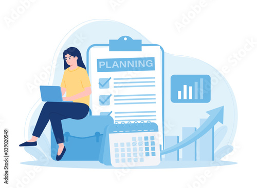 a woman analyzes the data and plans the work concept flat illustration
