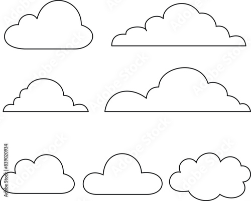 Set of cute outline cloud coloring page for kids