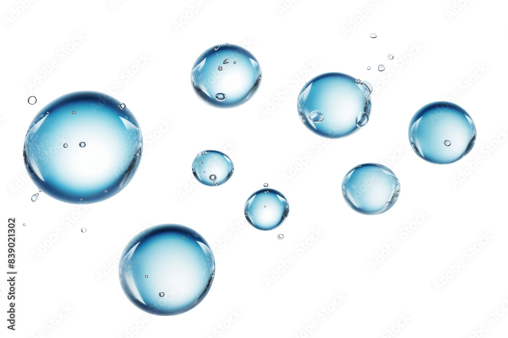 Dancing Water Bubbles in a Dreamy Atmosphere on a White or Clear Surface PNG Transparent Background..