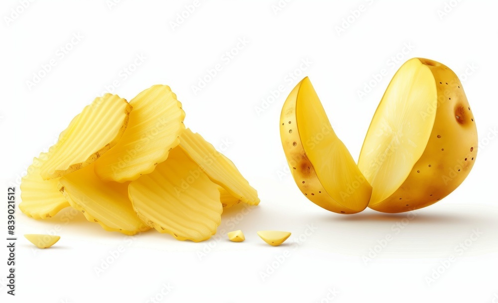 A set of 3D modern icons featuring potato wedges and fry chips. Vegetables A set of 3D modern icons featuring potato wedges and fry chips. Vegetables