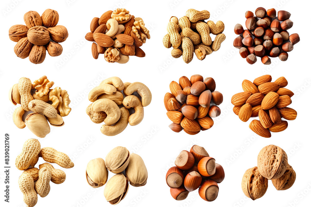 Collection of nuts isolated on transparent background Collection of nuts isolated on transparent background