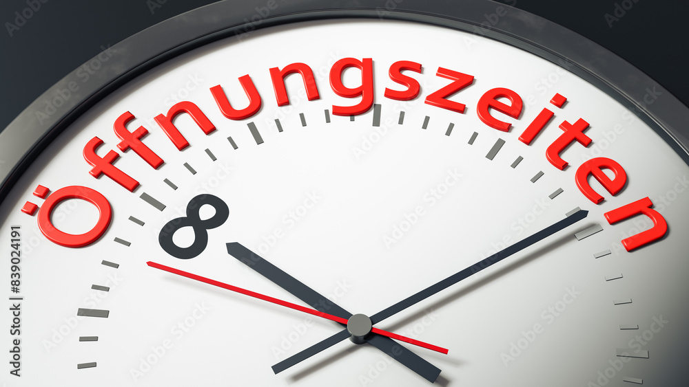 clock with text opening times in german language clock with text opening times in german language