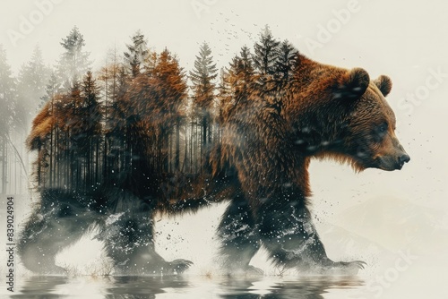 magnificent illustration of a bear with a forest in its silhouette