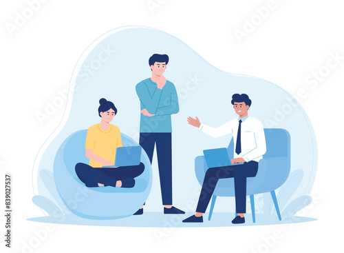 employees at a work meeting concept flat illustration