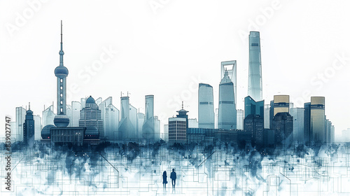 Cityscape and Technology Big Data Concepts for Shanghai  China