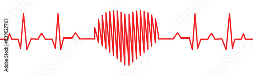 Heartbeat, heart rhythm with love shape one line. red heart symbol for healthcare, medical design. vector illustration on transparent background.