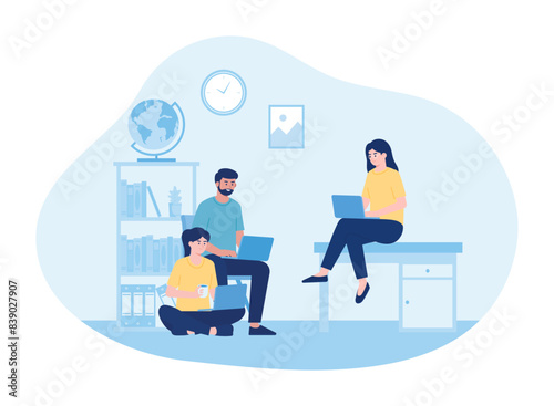 people working together in a room concept flat illustration