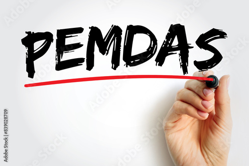 PEMDAS - the order of operations for mathematical expressions involving more than one operation, acronym text concept for presentations and reports photo