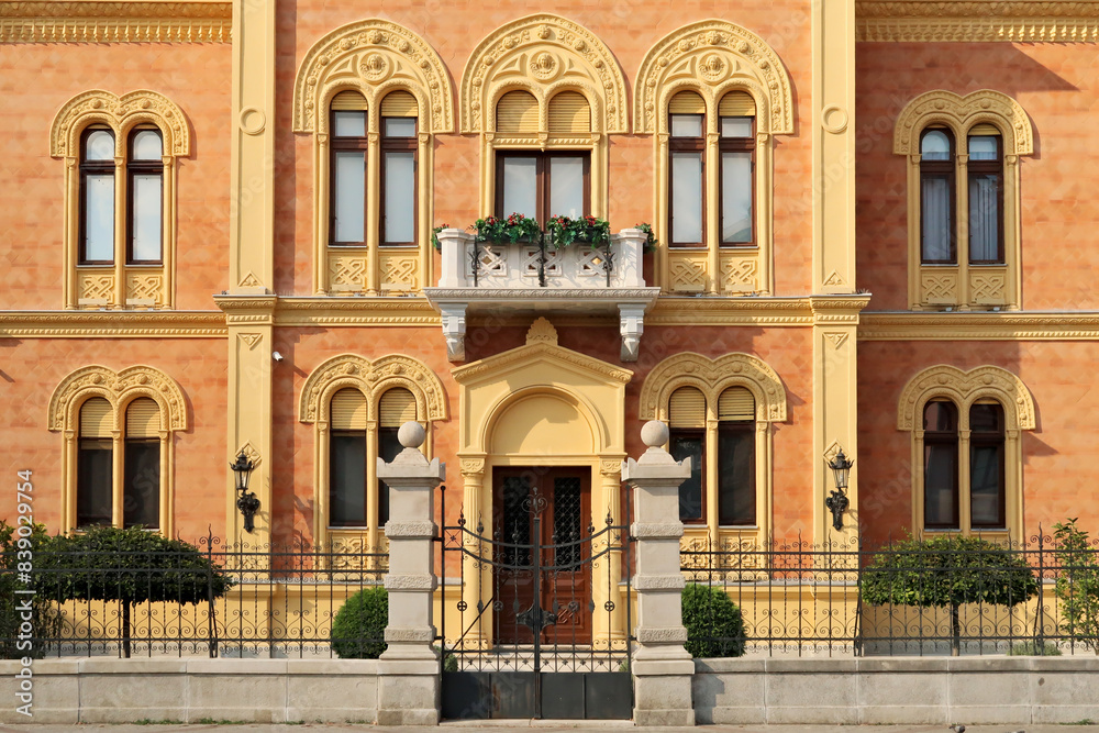 The entrance and the front facade of the Bishops Palace in the old town of Novi Sad, Serbia The entrance and the front facade of the Bishops Palace in the old town of Novi Sad, Serbia