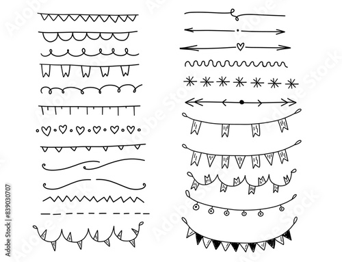 Bunting garland happy birthday celebration doodle scrapbook divider  decoration with flags anniversary party
