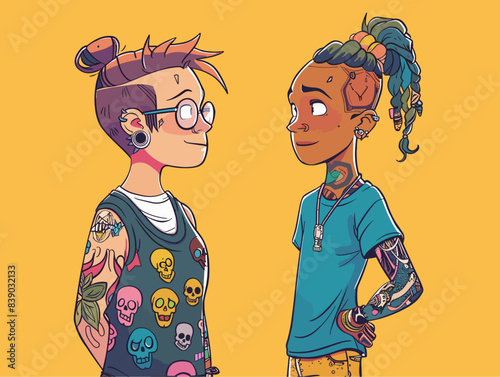 Bold Self-Expression: Vibrant Tattoos and Piercings Define Individuality in Animated Full Body Portraits