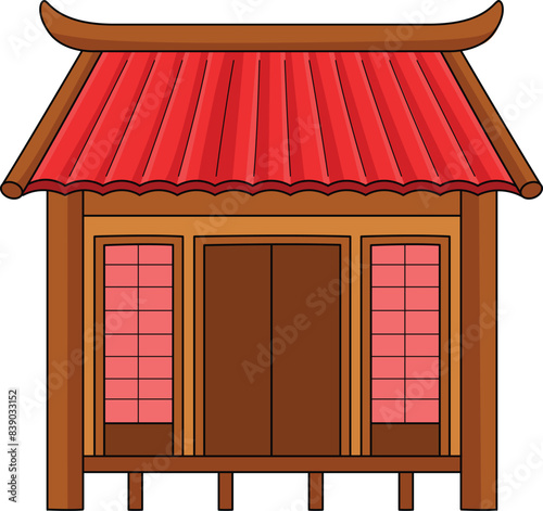 Ninja House Cartoon Colored Clipart Illustration