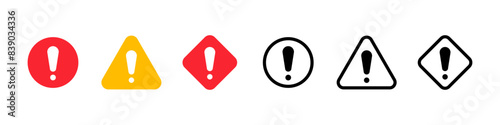 Caution alarm set. Caution warning signs set. Attention vector icon, yellow, red and black fatal error message element. Vector EPS 10