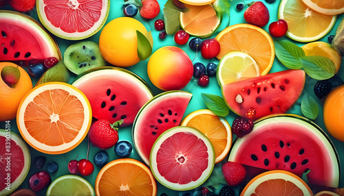 Tropical summer fruits illustration, background texture design